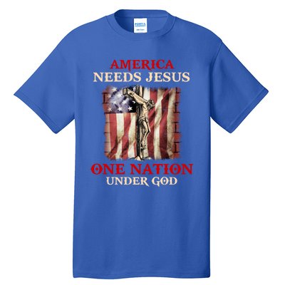 America Needs Jesus One Nation Under God American Flag Gift Tall T-Shirt