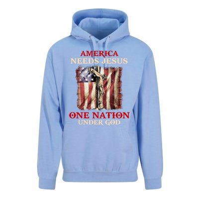 America Needs Jesus One Nation Under God American Flag Gift Unisex Surf Hoodie