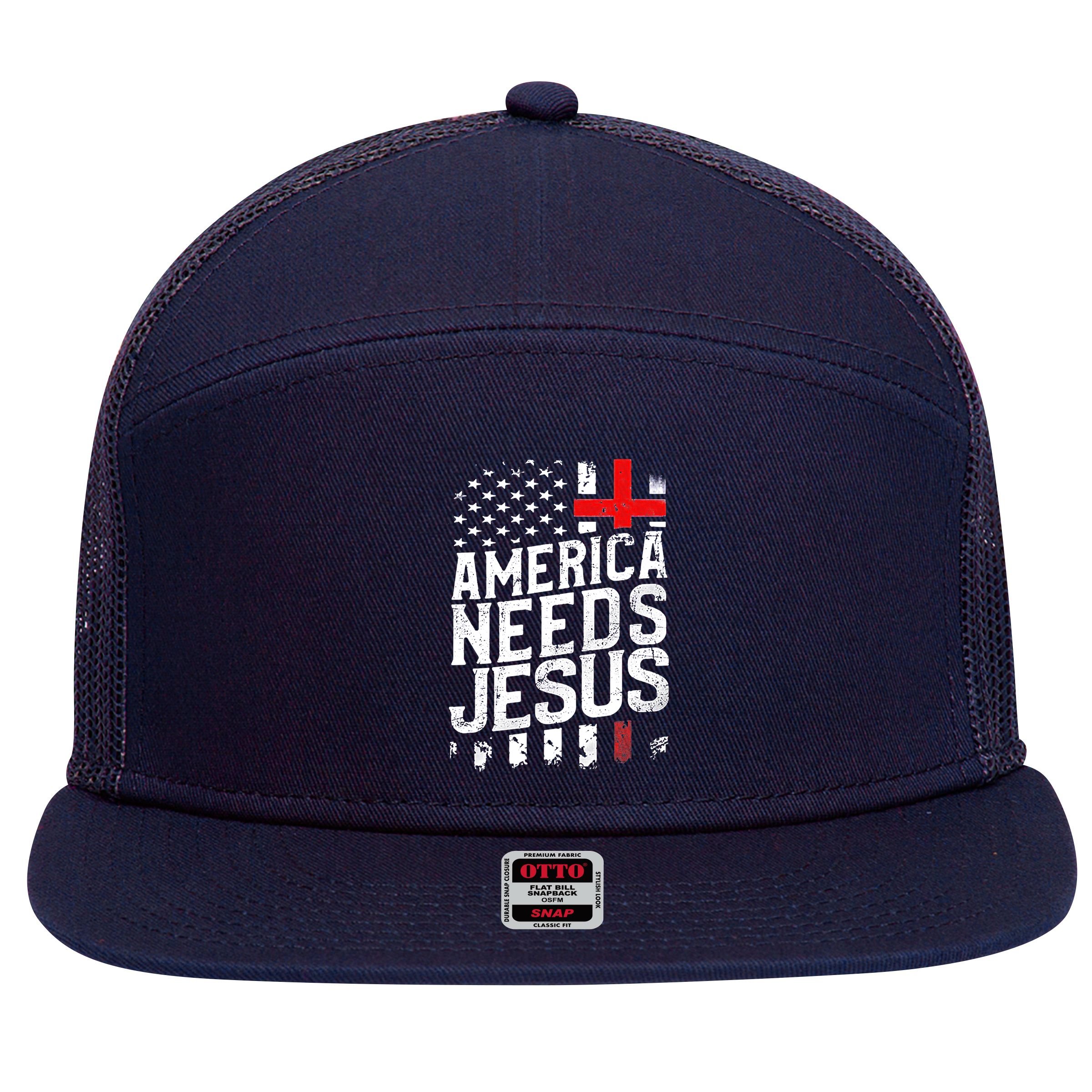 America Needs Jesus 7 Panel Mesh Trucker Snapback Hat