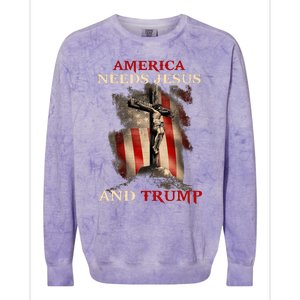 America Needs Jesus And Trump Pro Trump 2024 Colorblast Crewneck Sweatshirt