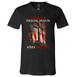 America Needs Jesus And Trump Pro Trump 2024 V-Neck T-Shirt