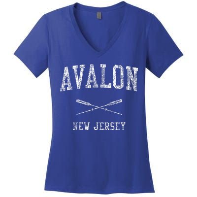 Avalon New Jersey Nj Nautical Sports Women's V-Neck T-Shirt