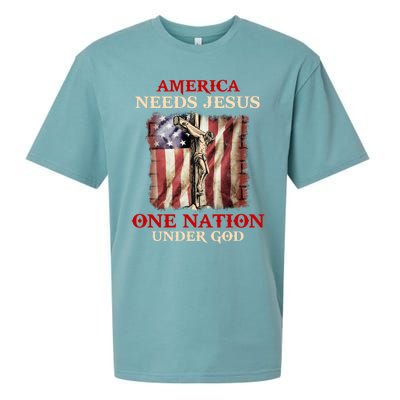 America Needs Jesus One Nation Under God American Flag Gift Sueded Cloud Jersey T-Shirt