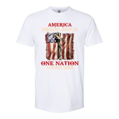 America Needs Jesus One Nation Under God American Flag Gift Softstyle® CVC T-Shirt