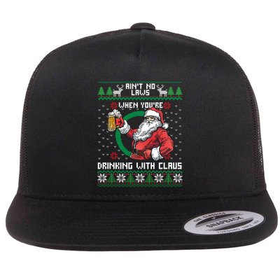 Aint No Laws When YouRe Ing With Claus Funny Christmas Gift Gift Flat Bill Trucker Hat