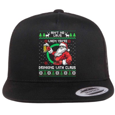 Aint No Laws When Youre Drinking With Claus Funny Christmas Flat Bill Trucker Hat
