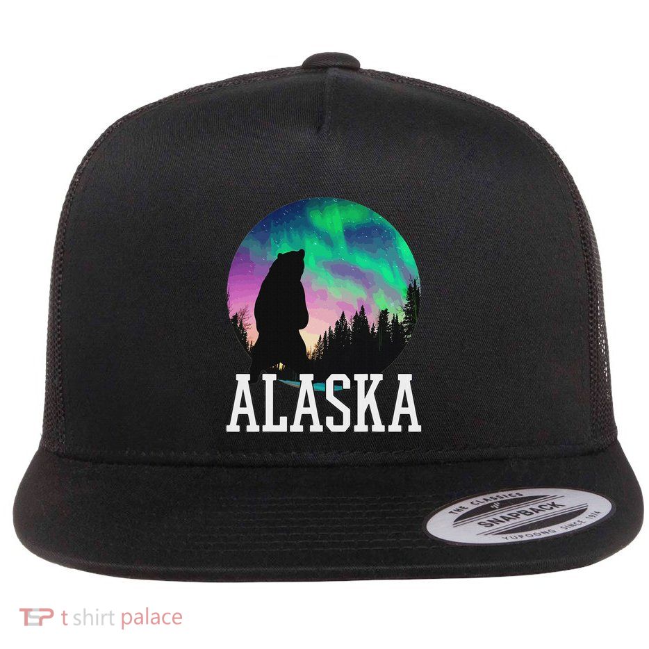 Alaska Nothern Lights Viewing Vacation Flat Bill Trucker Hat
