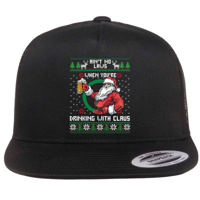 Aint No Laws When YouRe Ing With Claus Funny Christmas Cool Gift Gift Flat Bill Trucker Hat
