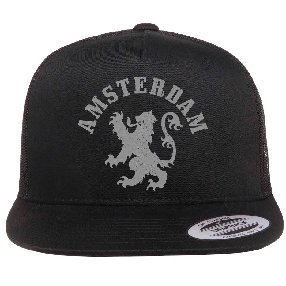 Amsterdam Netherlands Lion Dutch Holland Vintage Amsterdam Flat Bill Trucker Hat