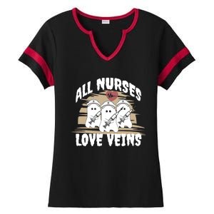 All Nurses Love Veins Vampire Gift Ladies Halftime Notch Neck Tee