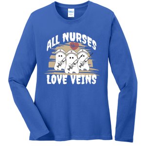 All Nurses Love Veins Vampire Gift Ladies Long Sleeve Shirt