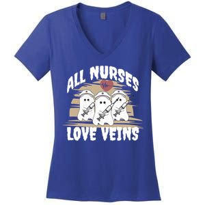 All Nurses Love Veins Vampire Gift Women's V-Neck T-Shirt