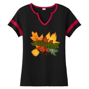 Autumn Nature Leaves Ladies Halftime Notch Neck Tee