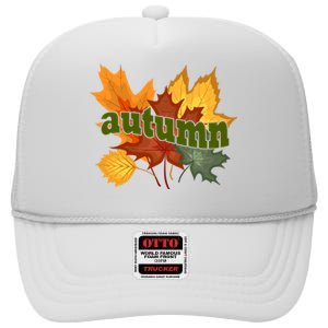 Autumn Nature Leaves High Crown Mesh Back Trucker Hat