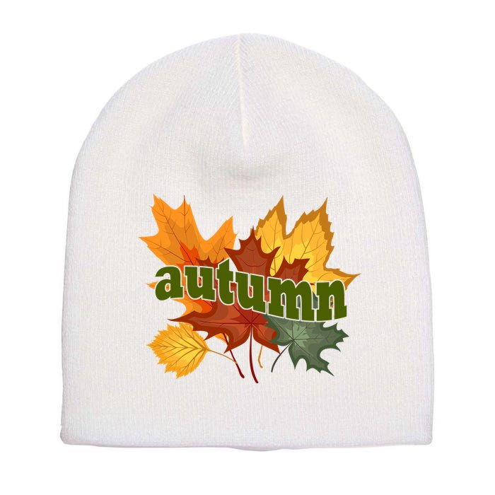 Autumn Nature Leaves Short Acrylic Beanie