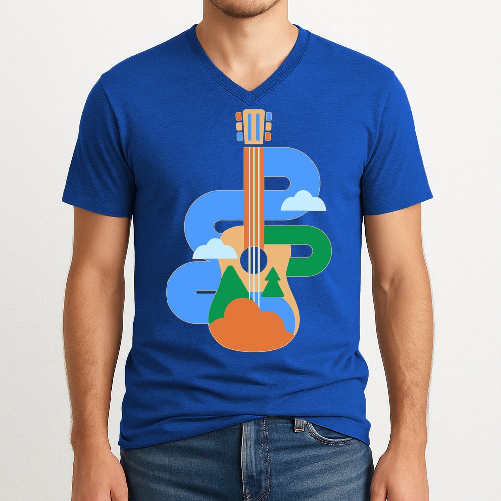 Abstract Nature Lover Guitar V-Neck T-Shirt