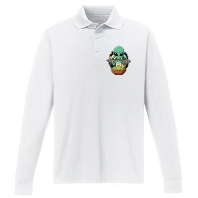 Alien Nation Loves Guacamole Ufo Alien Invasion Guac Lover Performance Long Sleeve Polo