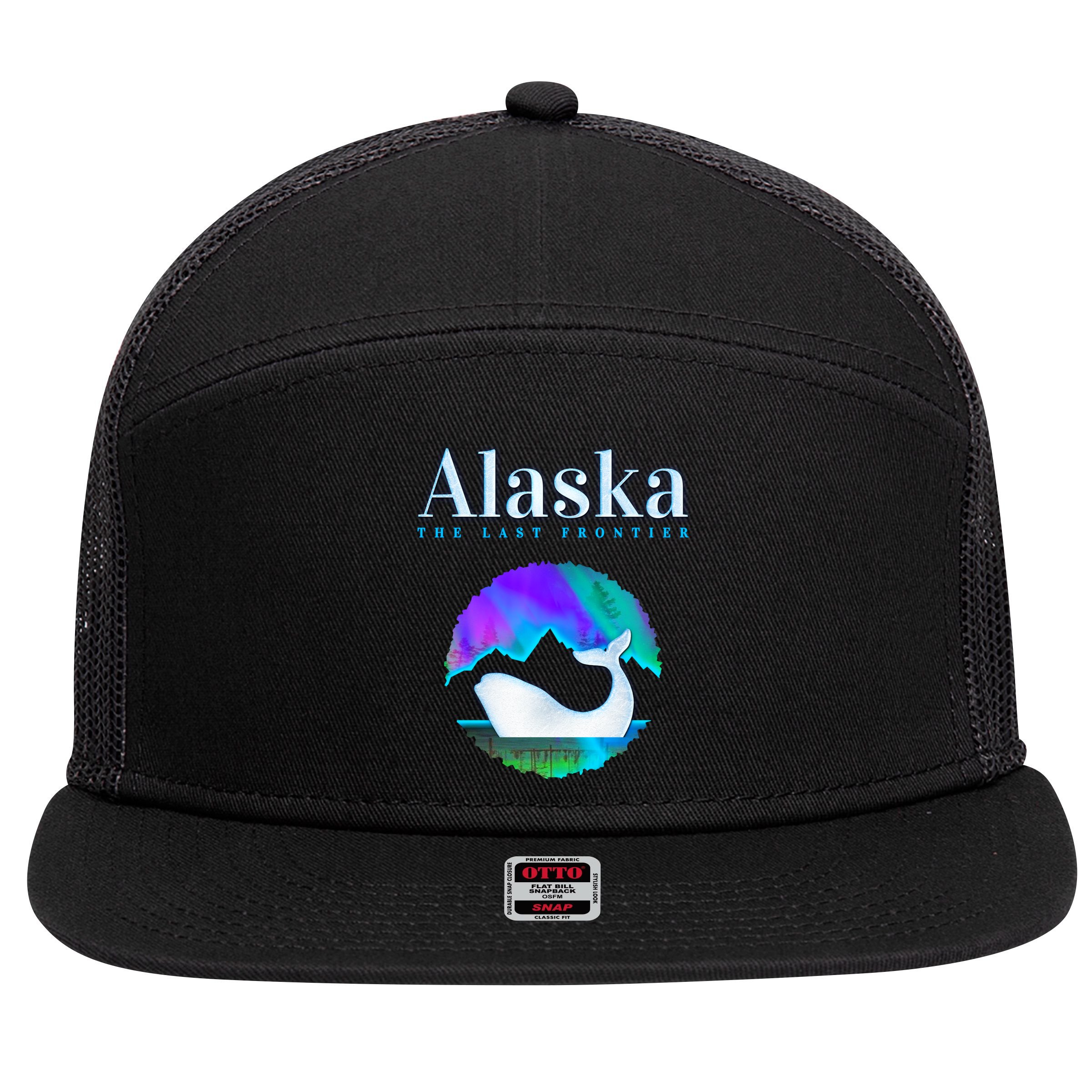 Alaska Northern Lights Orca Whale With Aurora Borealis Meaningful Gift 7 Panel Mesh Trucker Snapback Hat