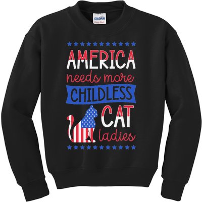 America Needs More Childless Cat Ladies Childless Kids Sweatshirt