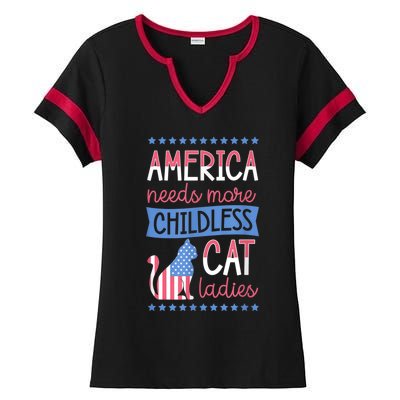 America Needs More Childless Cat Ladies Childless Ladies Halftime Notch Neck Tee