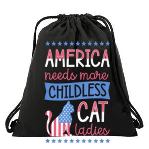 America Needs More Childless Cat Ladies Childless Drawstring Bag