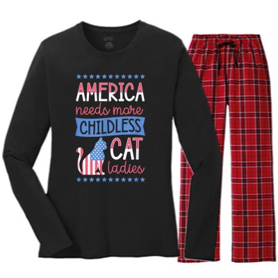 America Needs More Childless Cat Ladies Childless Women's Long Sleeve Flannel Pajama Set 