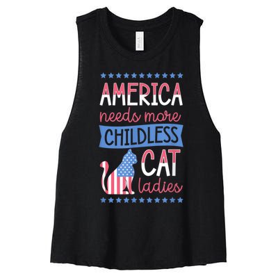 America Needs More Childless Cat Ladies Childless Women's Racerback Cropped Tank