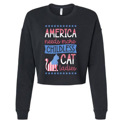 America Needs More Childless Cat Ladies Childless Cropped Pullover Crew