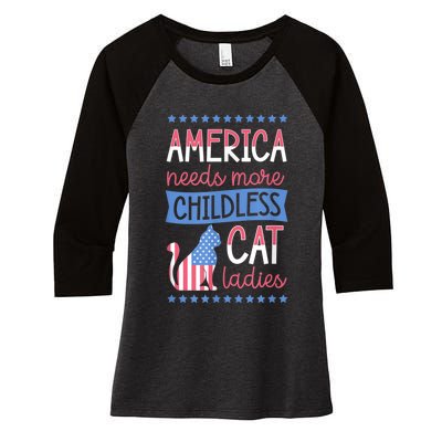 America Needs More Childless Cat Ladies Childless Women's Tri-Blend 3/4-Sleeve Raglan Shirt