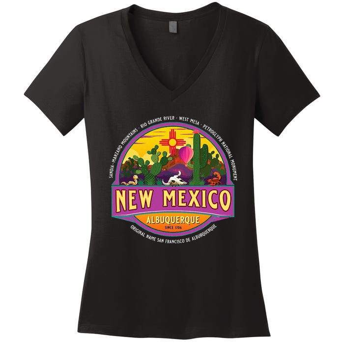 Albuquerque New Mexico Usa Balloons Desert Vacation Souvenir Women's V-Neck T-Shirt