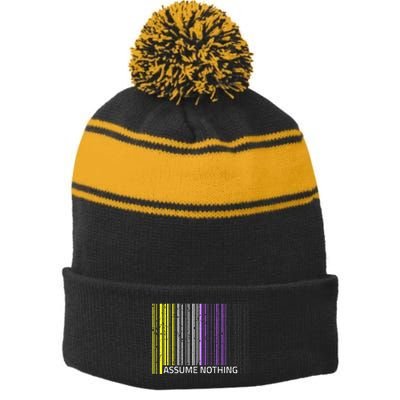 Assume Nothing Non Binary Flag Genderqueer Lgbtqia Pride Stripe Pom Pom Beanie