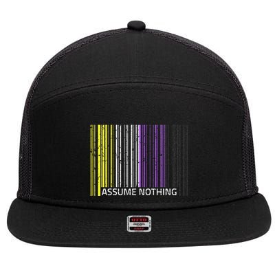 Assume Nothing Non Binary Flag Genderqueer Lgbtqia Pride 7 Panel Mesh Trucker Snapback Hat