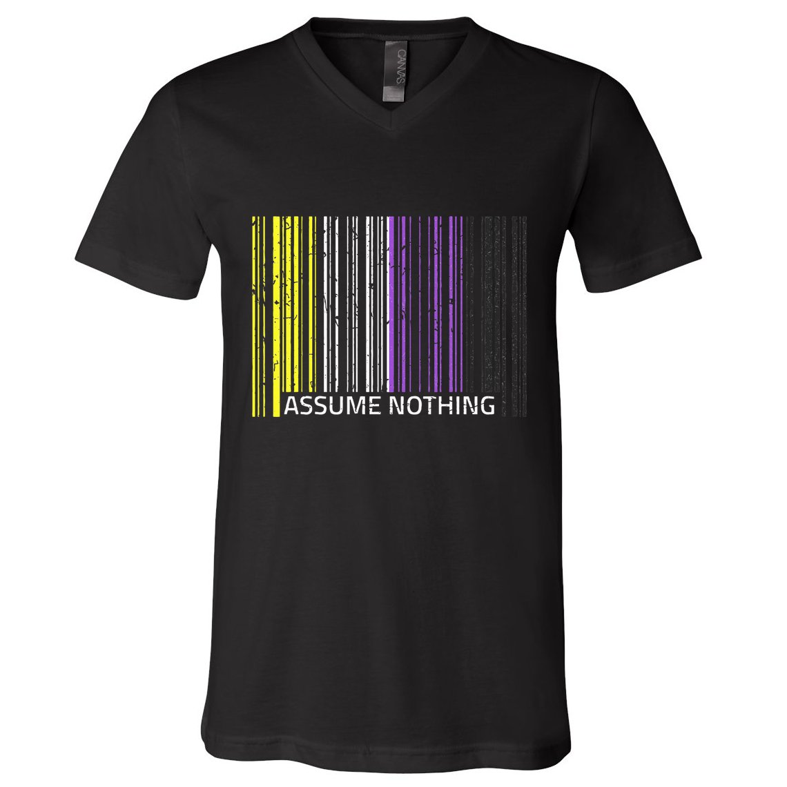 Assume Nothing Non Binary Flag Genderqueer Lgbtqia Pride V-Neck T-Shirt