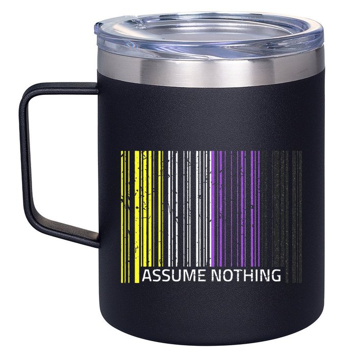 Assume Nothing Non Binary Flag Genderqueer Lgbtqia Pride 12oz Stainless Steel Coffee Mug