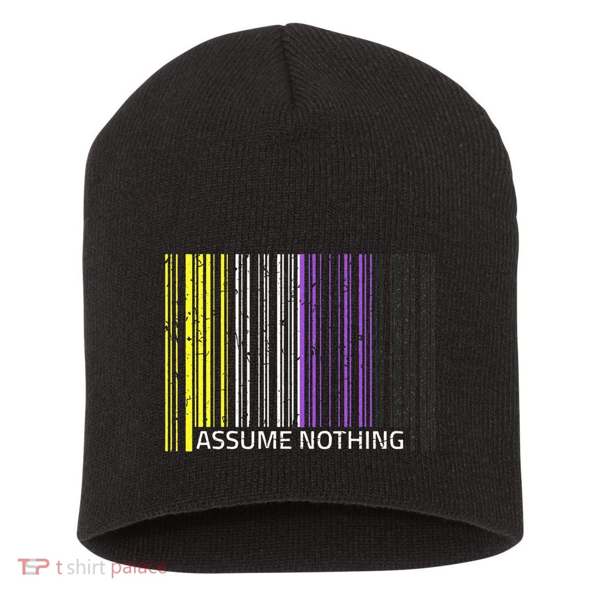 Assume Nothing Non Binary Flag Genderqueer Lgbtqia Pride Short Acrylic Beanie