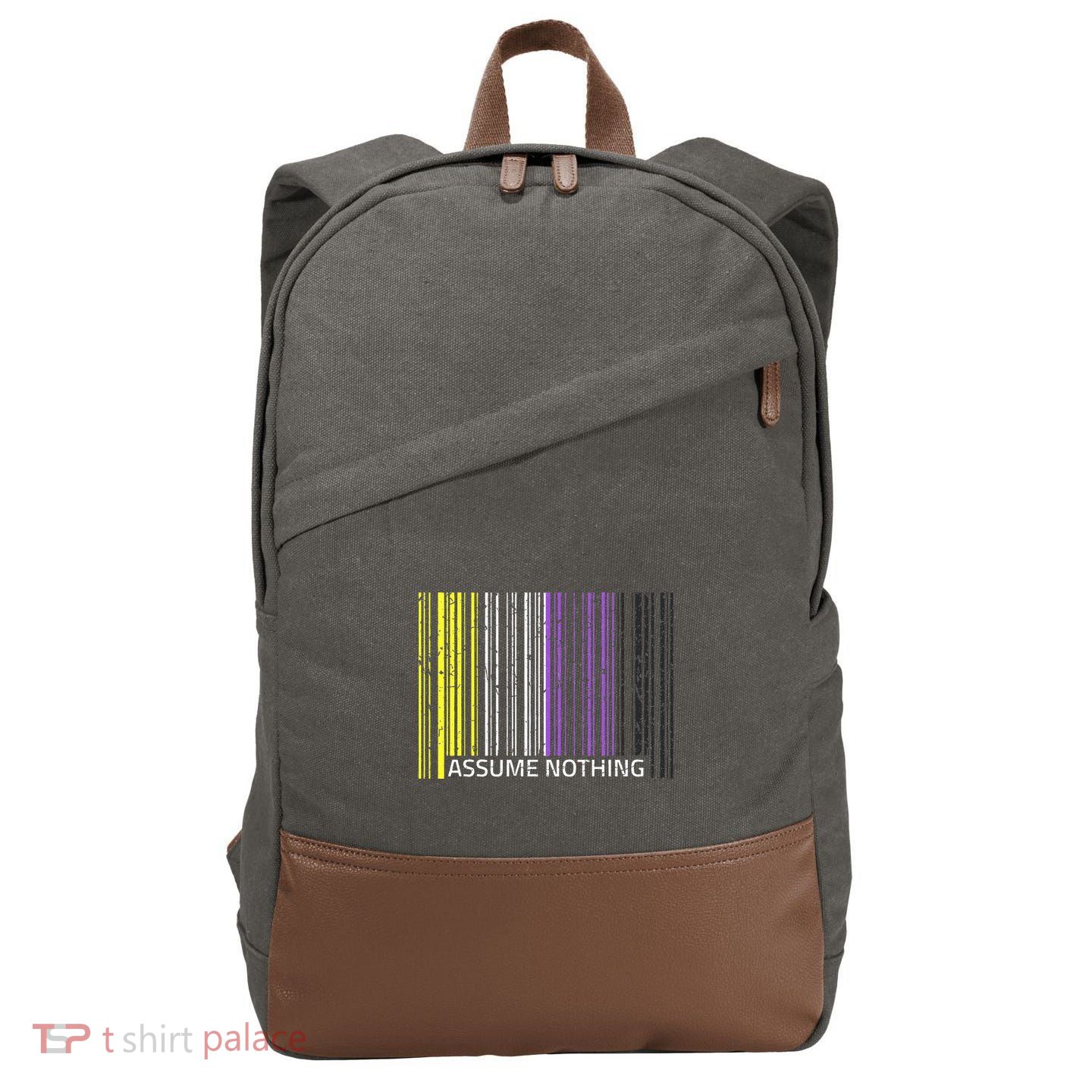 Assume Nothing Non Binary Flag Genderqueer Lgbtqia Pride Cotton Canvas Backpack
