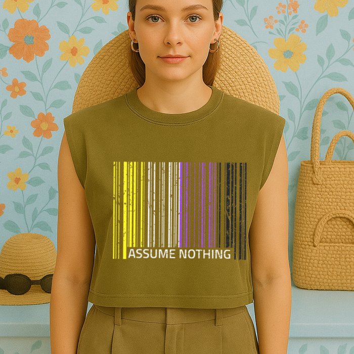 Assume Nothing Non Binary Flag Genderqueer Lgbtqia Pride Garment-Dyed Women's Muscle Tee