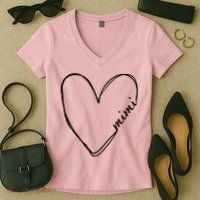 Announcement Grandparents New Mimi Heart Women's V-Neck T-Shirt
