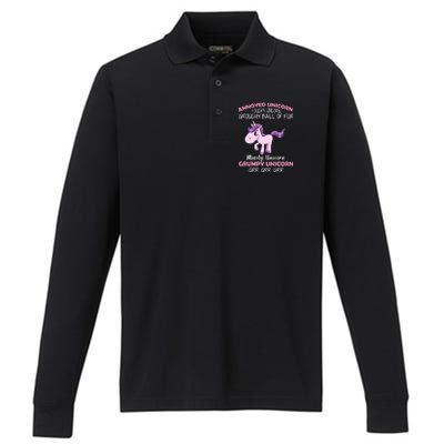 Annoyed Unicorn Funny Performance Long Sleeve Polo