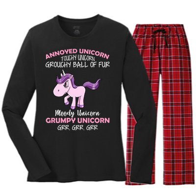 Annoyed Unicorn Funny Women's Long Sleeve Flannel Pajama Set 