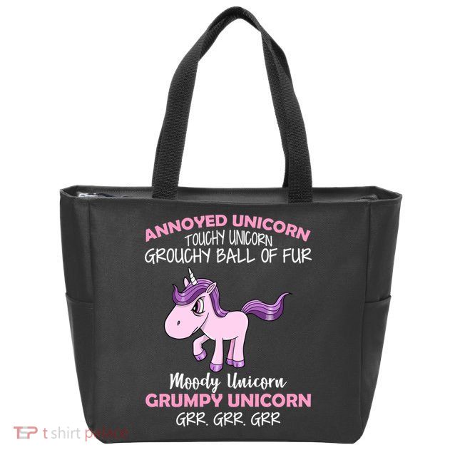 Annoyed Unicorn Funny Zip Tote Bag