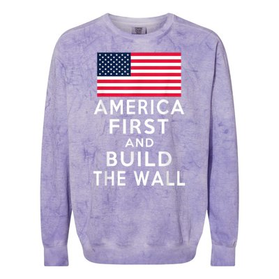 America Number One Again And Build A Wall Colorblast Crewneck Sweatshirt