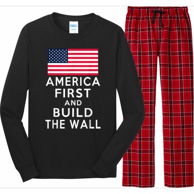 America Number One Again And Build A Wall Long Sleeve Pajama Set