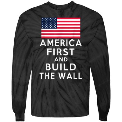 America Number One Again And Build A Wall Tie-Dye Long Sleeve Shirt