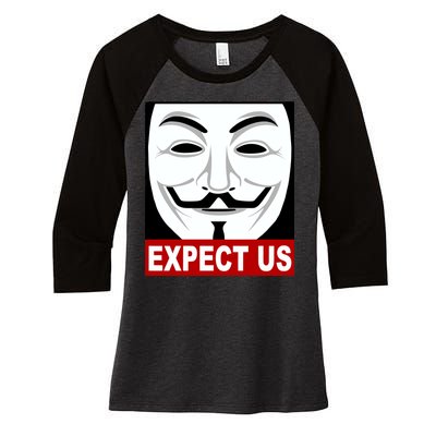 Anonymous Expect Us Internet Women's Tri-Blend 3/4-Sleeve Raglan Shirt