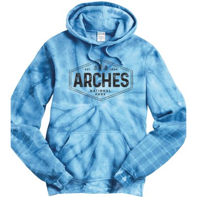 Arches National Park Utah Hiking Women Hexagon Badge Tie Dye Hoodie