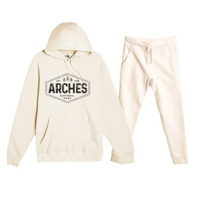 Arches National Park Utah Hiking Women Hexagon Badge Premium Hooded Sweatsuit Set