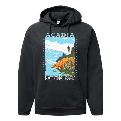 Acadia National Park Bar Harbor Maine Vintage Performance Fleece Hoodie