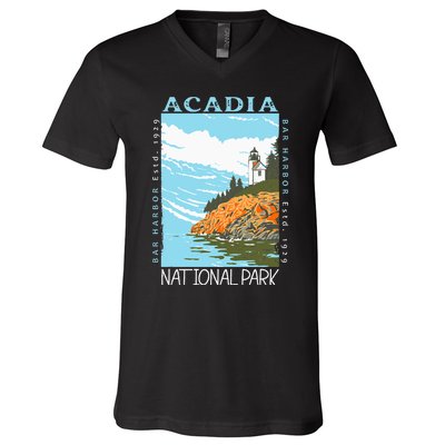 Acadia National Park Bar Harbor Maine Vintage V-Neck T-Shirt