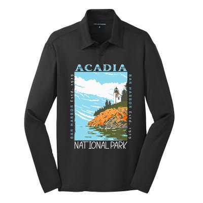 Acadia National Park Bar Harbor Maine Vintage Silk Touch Performance Long Sleeve Polo